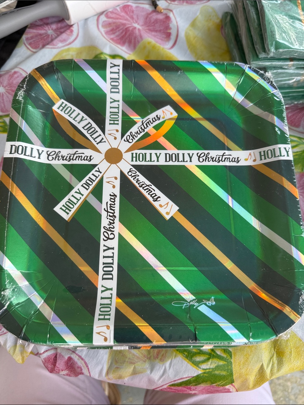New Sealed DOLLY PARTON Metallic Stripe Christmas Plates 9.12x9.12” 8 pack